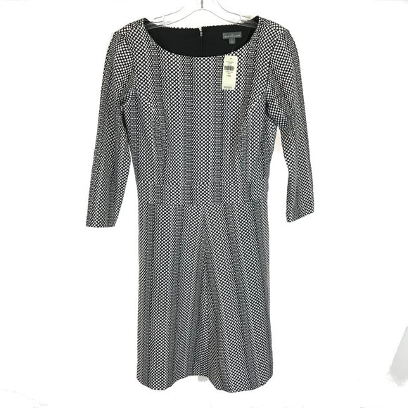 NWT Womens Size 2 LL Bean Signature Black White Ponte Dress in Mixed Dot Pattern - Picture 1 of 3